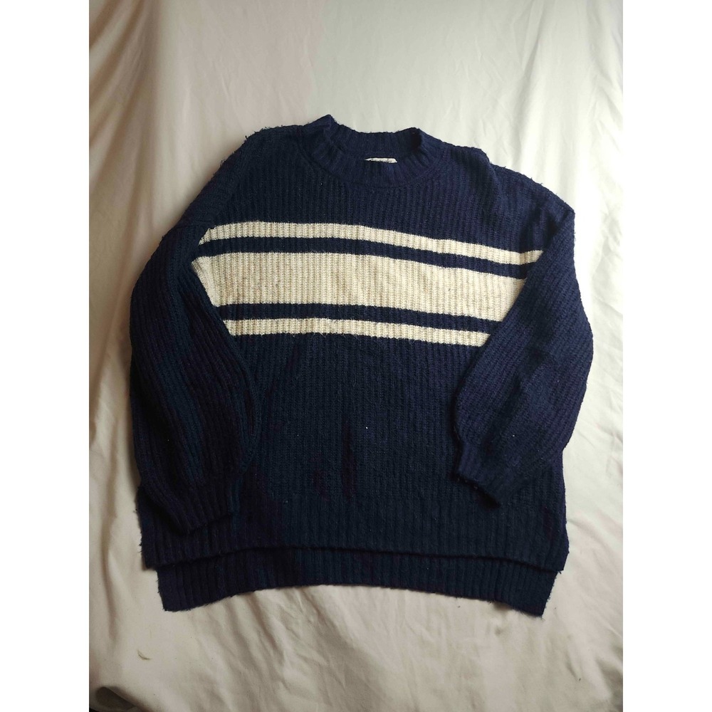 American Eagle Sweater Womens Small Navy White Chunky Knit Coastal Grandma Hygge